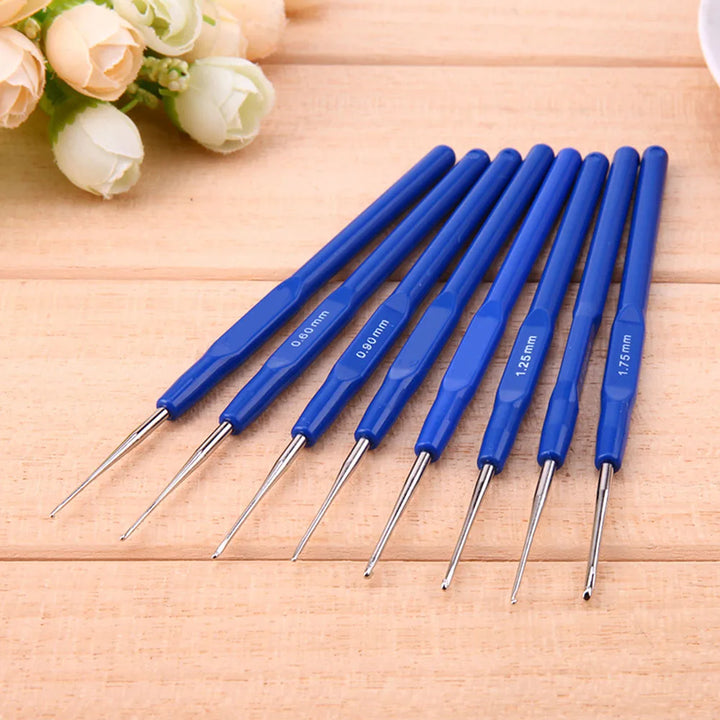 8Pcs Metal Crochet Hook Set – Knitting Needles Kit 0.6–1.75mm for Yarn Craft & Sewing