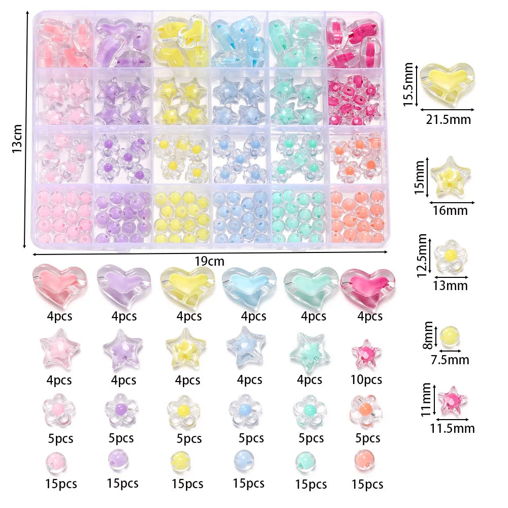 24-Grid Acrylic Bead Set – Heart, Star & Flower Spacer Charms Kit