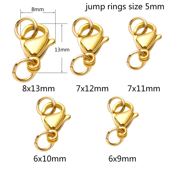 Gold Stainless Steel Lobster Clasps & Jump Rings Set