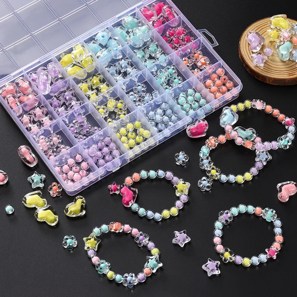 24-Grid Acrylic Bead Set – Heart, Star & Flower Spacer Charms Kit