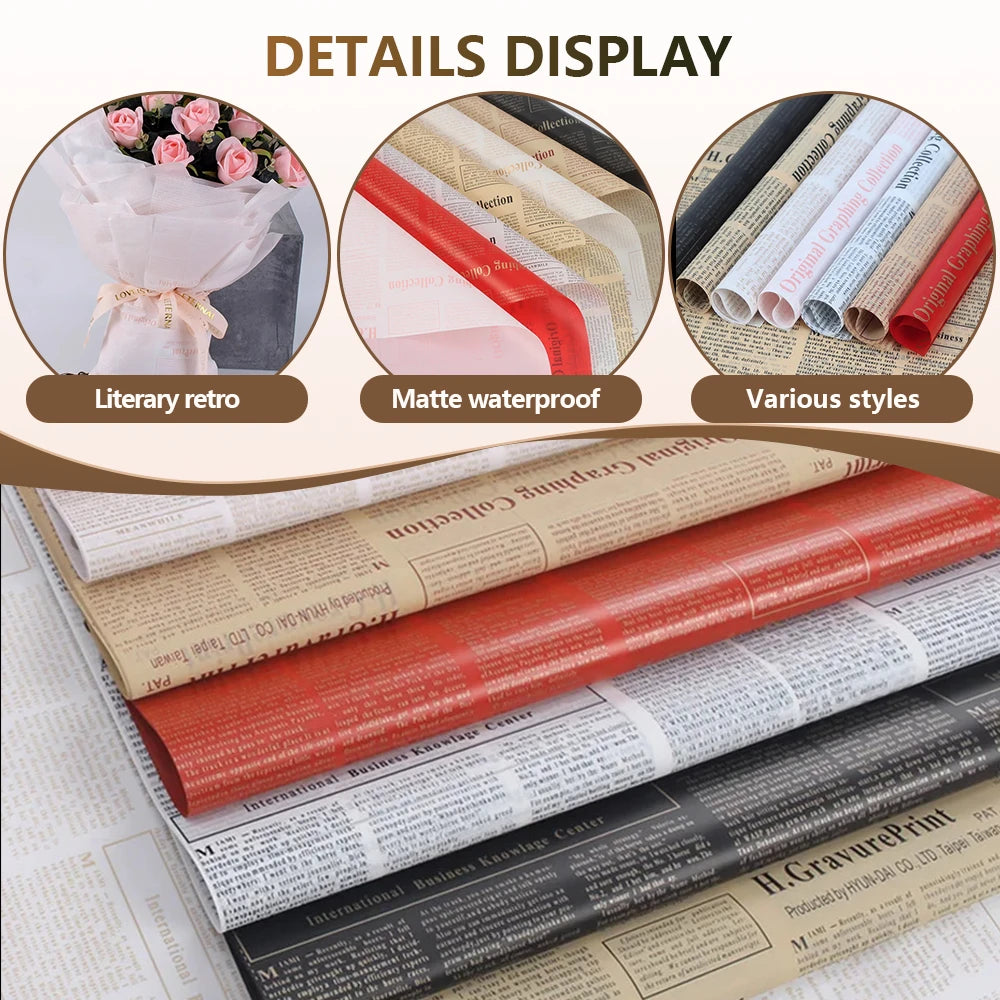 20 Sheets Vintage English Newspaper Gift Wrap Paper – Floral Craft Liner