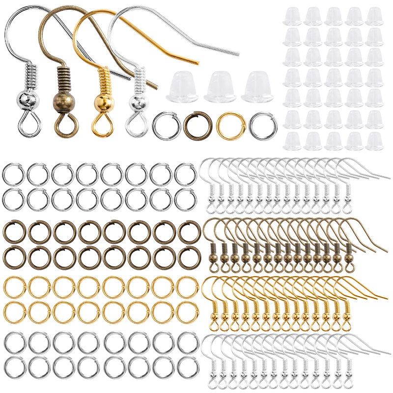 300Pcs Earring Making Kit | Hypoallergenic Hooks, Jump Rings & Rubber Backs Set