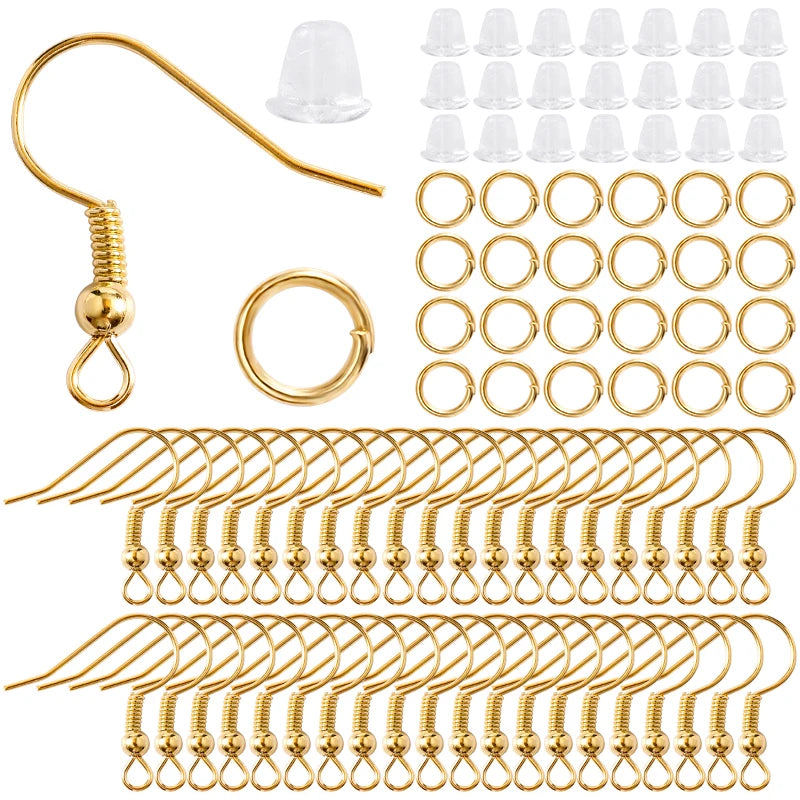 300Pcs Earring Making Kit | Hypoallergenic Hooks, Jump Rings & Rubber Backs Set