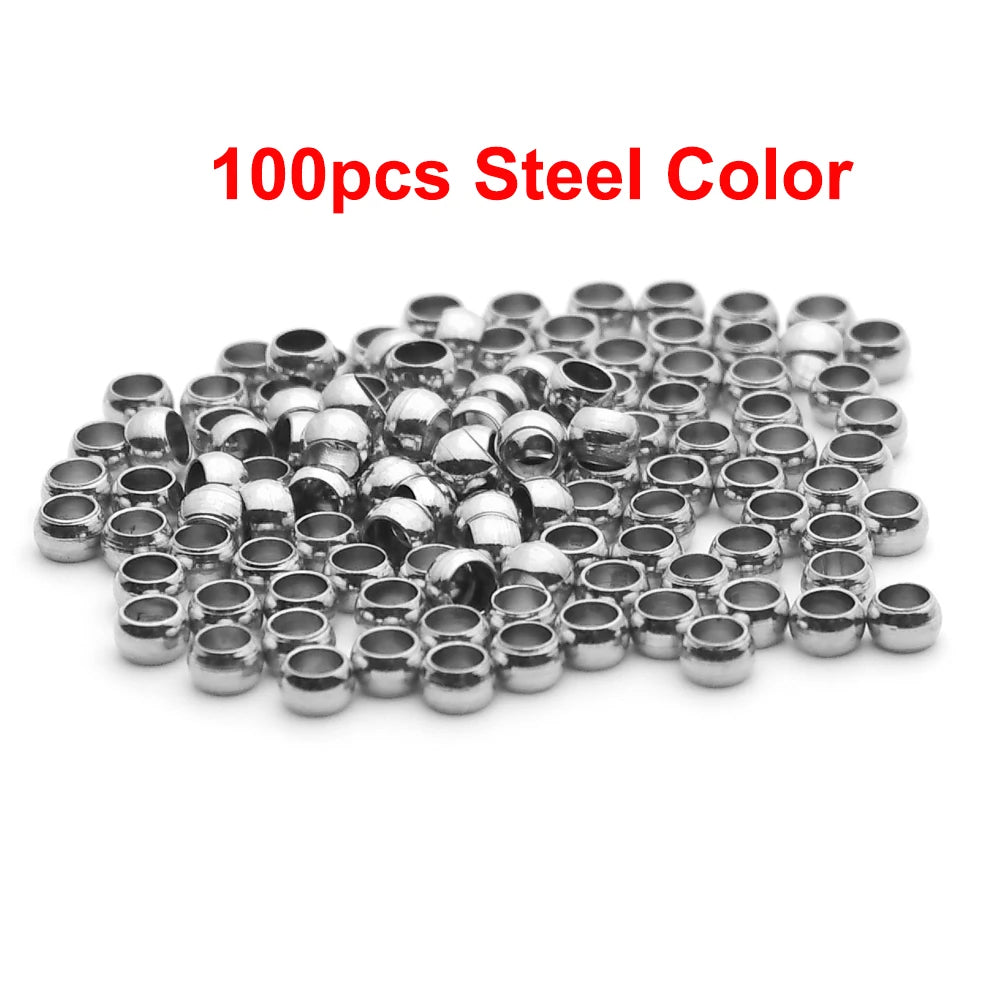 100–200pcs Stainless Steel Crimp Beads – Jewelry Spacer Ball Stoppers
