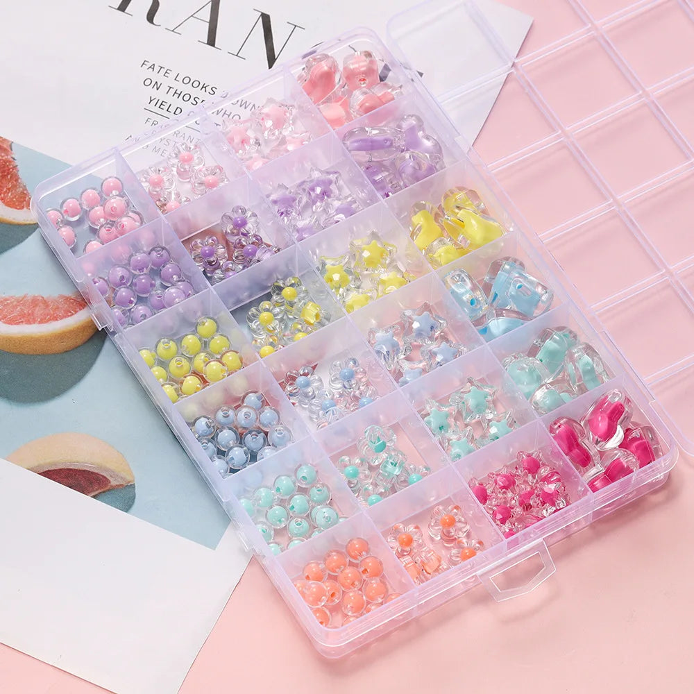 24-Grid Acrylic Bead Set – Heart, Star & Flower Spacer Charms Kit
