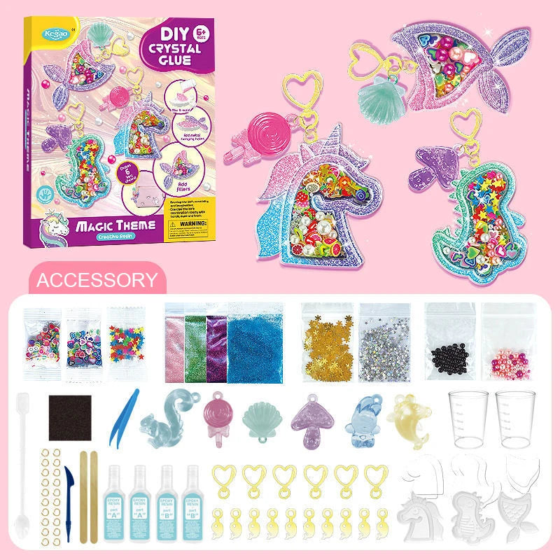 Kids Crystal Glue Keychain Craft Set | DIY Art Gift for Girls