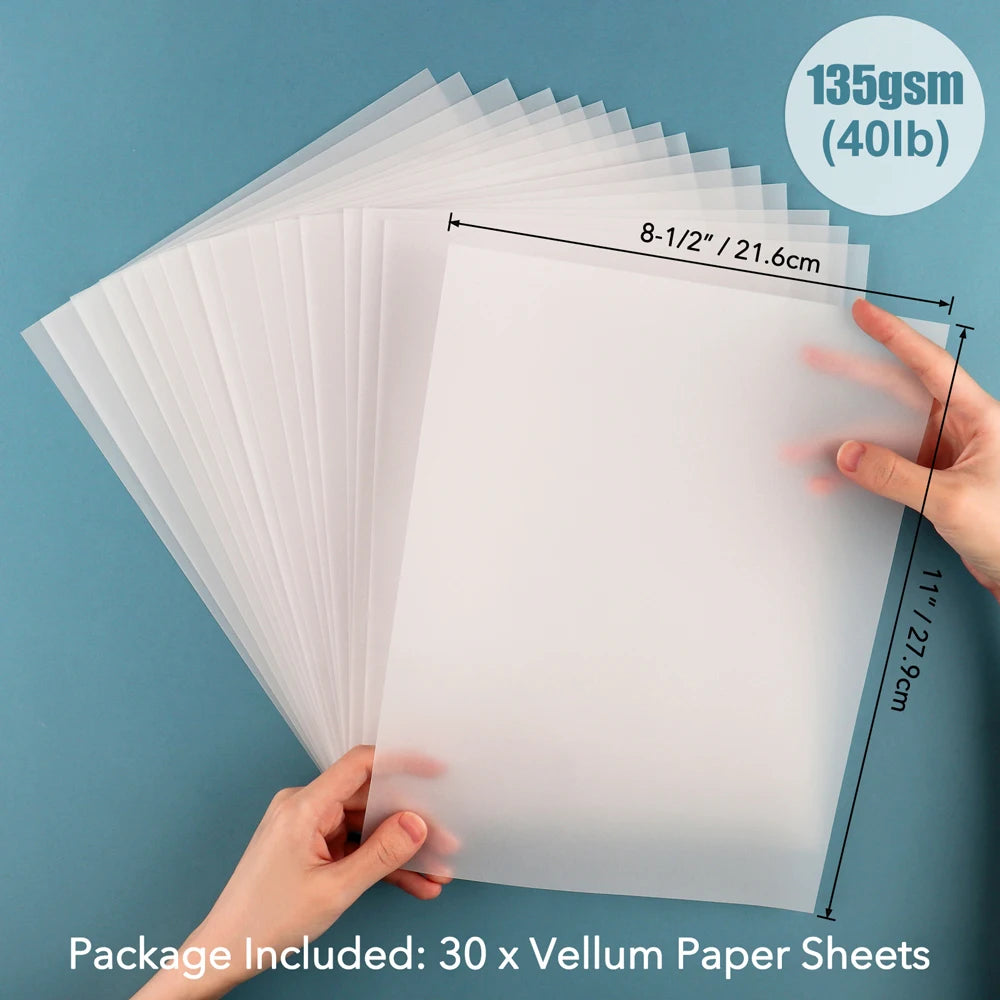 30pcs Frosted Vellum Paper Sheets – Translucent Scrapbooking Craft Set